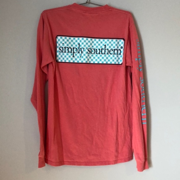 Simply Southern Shirt SZ Small Long Sleeve “K” Embroidery Peach Color - Picture 6 of 7